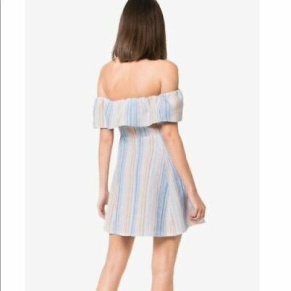 REFORMATION| Marbella striped linen off the shoulder dress| 12 - Picture 5 of 9